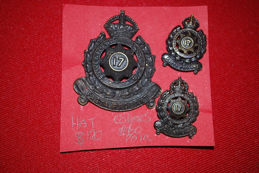 AUSTRALIAN 17 BN HAT AND COLLAR BADGES-SOLD