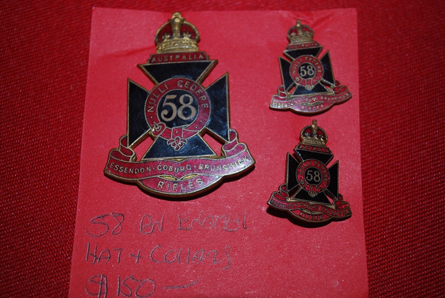 AUSTRALIAN  58 BN HAT AND COLLAR BADGES-SOLD