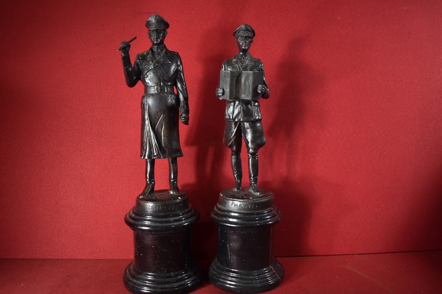 PAIR OF BRONZE STATUES GERMAN GENERALS ROMMEL AND RUNDSTEDT.-SOLD